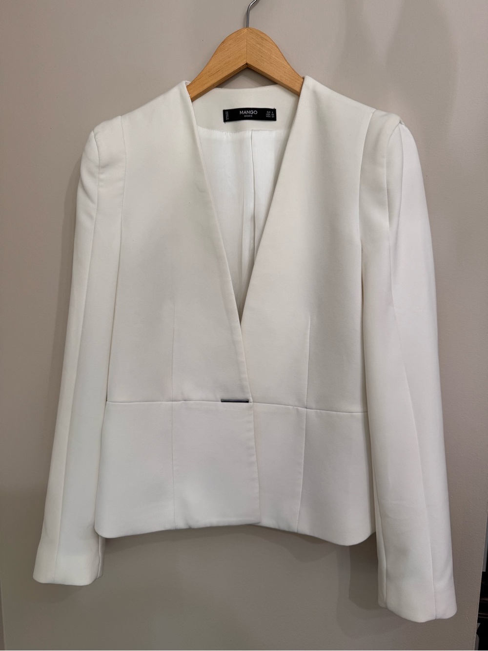 Mango Women's White Business Casual Structured Blazer Jacket w Shoulder Pads